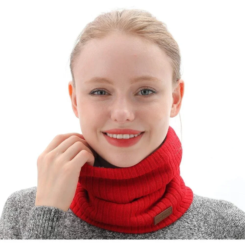 Men's Red Winter Ski Neck Gaiter Face Scarf Fleece Lined Windproof Scarves